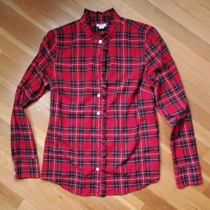 J Crew ruffled plaid shirt